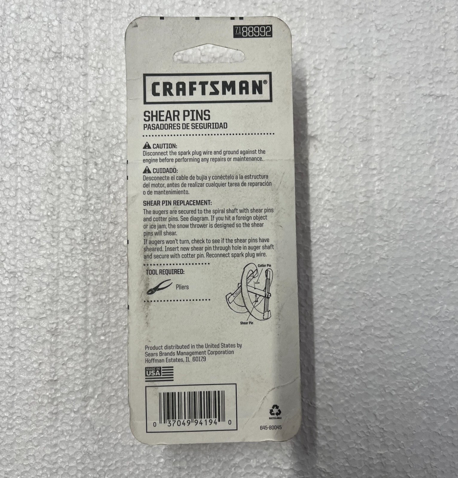 Craftsman Snowblower Shear Pins 88389 Contains (4) 738-04155 and (4)714-04040