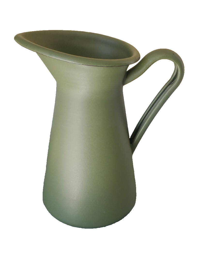 IKEA FARMHOUSE STYLE MATTE GREEN STEEL ENAMEL 9 INCH VASE/JUG