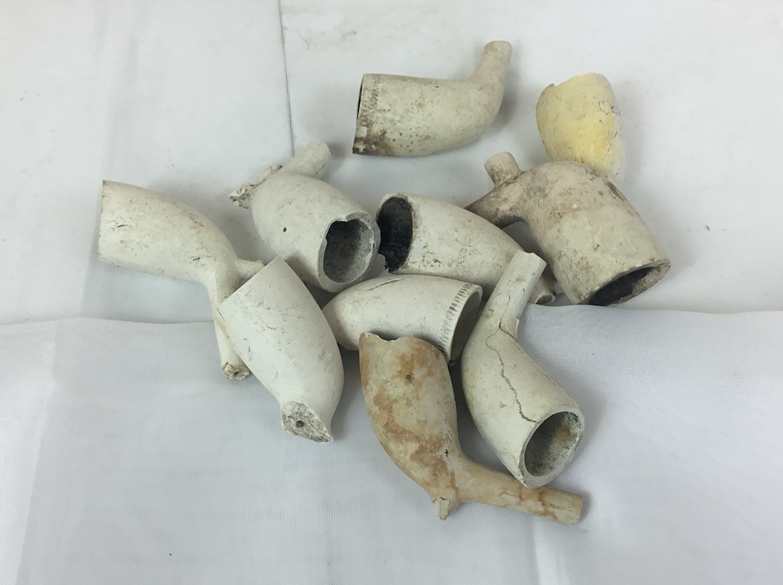 Revolutionary War Bullet, Button, Clay Pipe & Marble in Display Case with COA