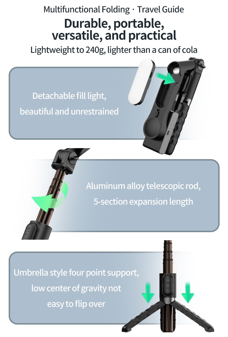 TOALLIN Gimbal Stabilizer for Smartphone,Foldable Selfie Stick, Adjustable Light