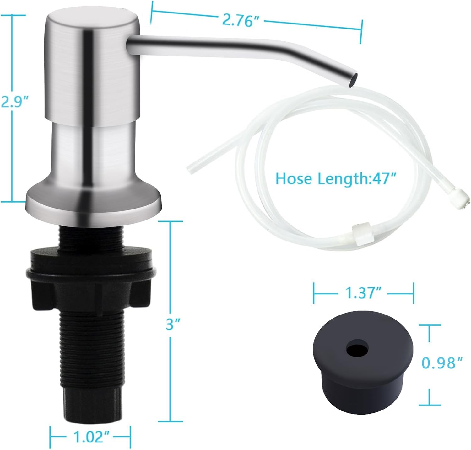 Kitchen Sink Soap Dispenser with 47" Extension Tube Brushed Nickel Soap Dishes