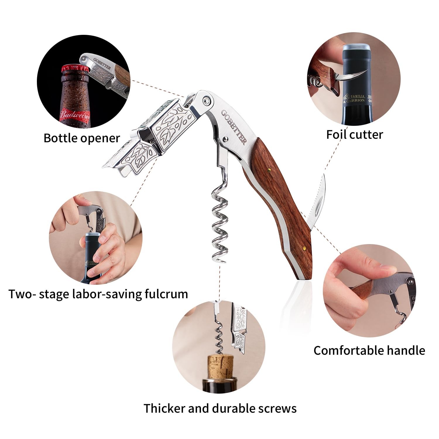 GOBETTER Wine Opener, Professional Corkscrews for Classic Rosewood