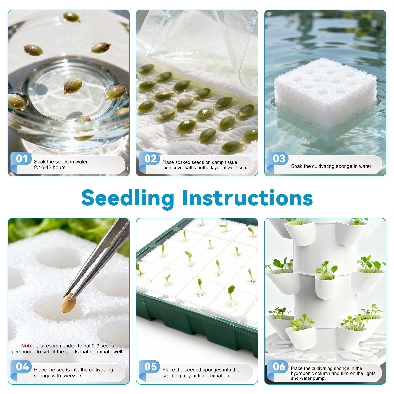 30 Pods 6-Tier Vertical Hydroponic Growing Tower with Lights