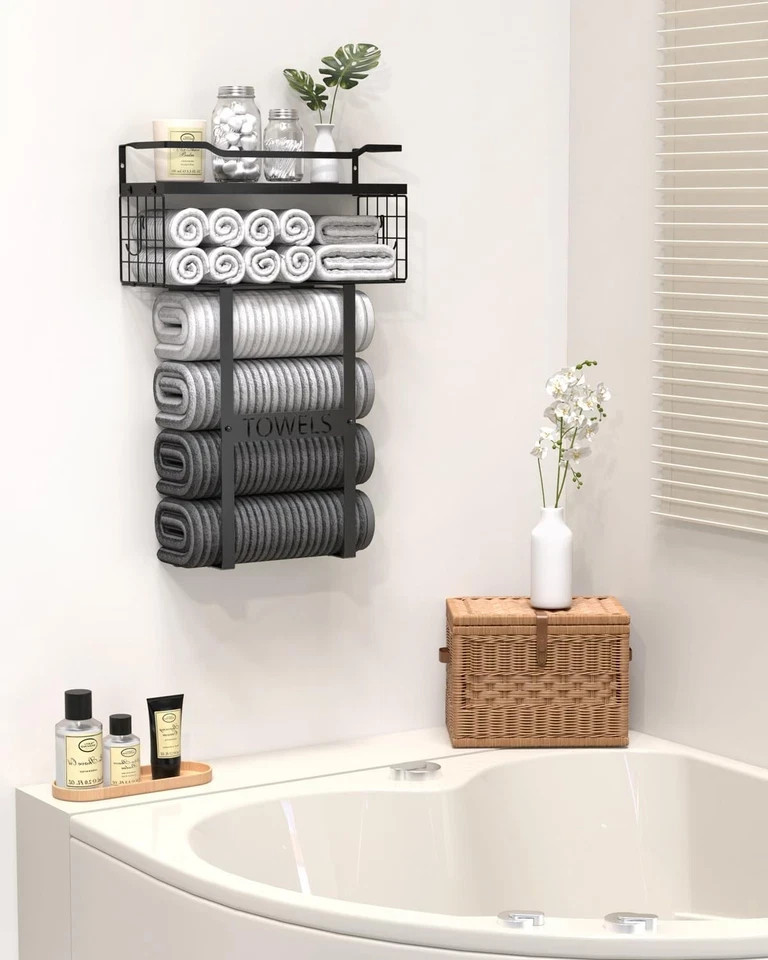 Wall Mounted Towel Rack for Bathroom - Bath Storage Holder Set Above Toilet,