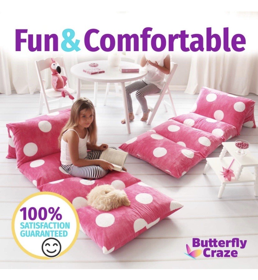 Butterfly Craze Pillow Bed Floor Lounger Cover 5 King Pillows Required- Hot Pink