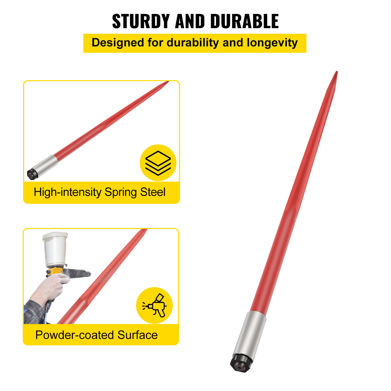 49" Hay Bale Spear 4500 lbs Capacity 1 3/4" Wide with Nut and Sleeve