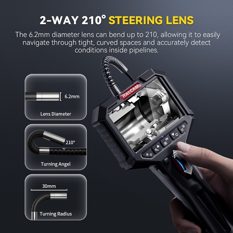Ralcam Two-Way 210° Inspection Borescope 6.2mm Endoscope Camera 3.3ft Semi Rigid