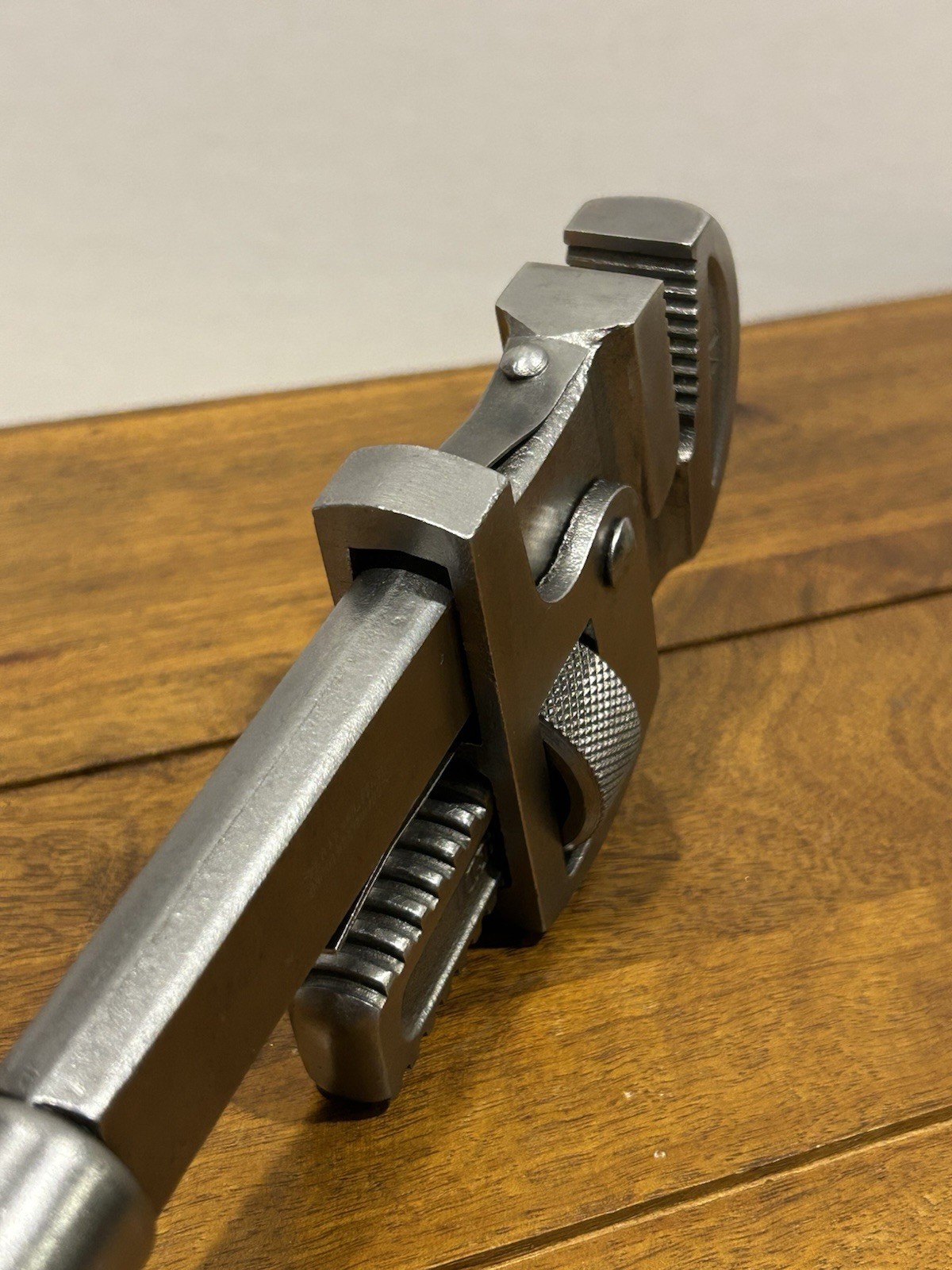 Vintage J.P. Danielson 14” Wood Handle Pipe Wrench Adjustable Monkey Wrench USA