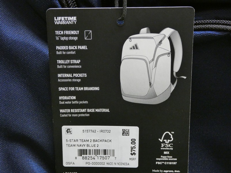 Adidas 5-Star Team 2 Backpack Unisex-Adult Navy Blue New