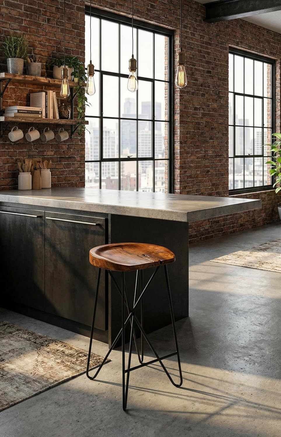 Aloha Backless Teak Counter Stool with Black Metal Legs - 27" Tall