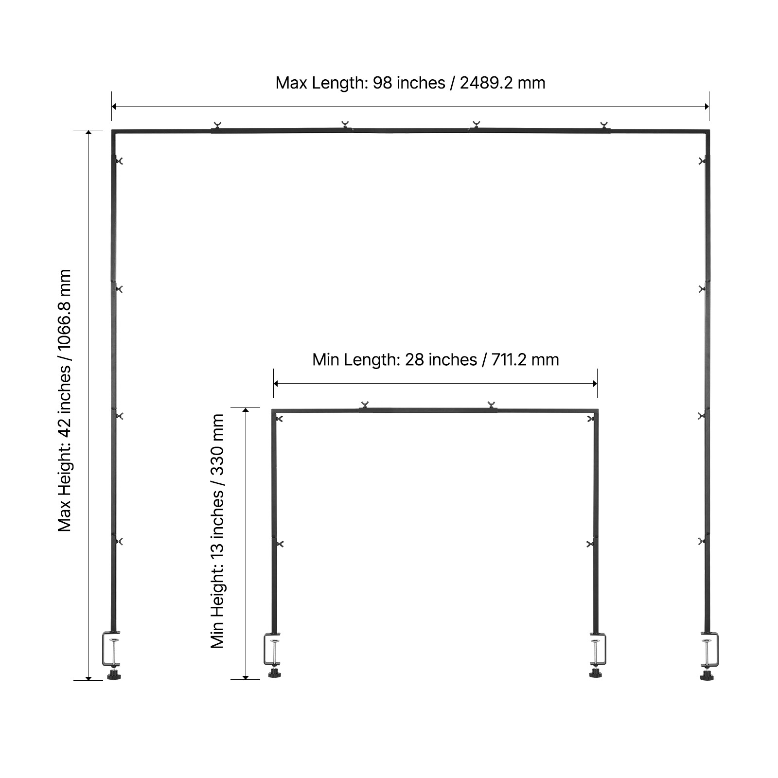 Over The Table Rod Stand Metal Arch Frame 28"-98" Length Adjustable Clamp Decor