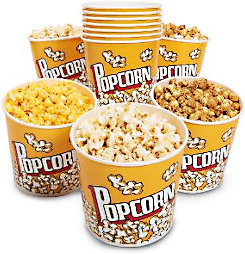 Retro Style Plastic Popcorn Containers Boxes Bucket for Movie Night (3 Pack)
