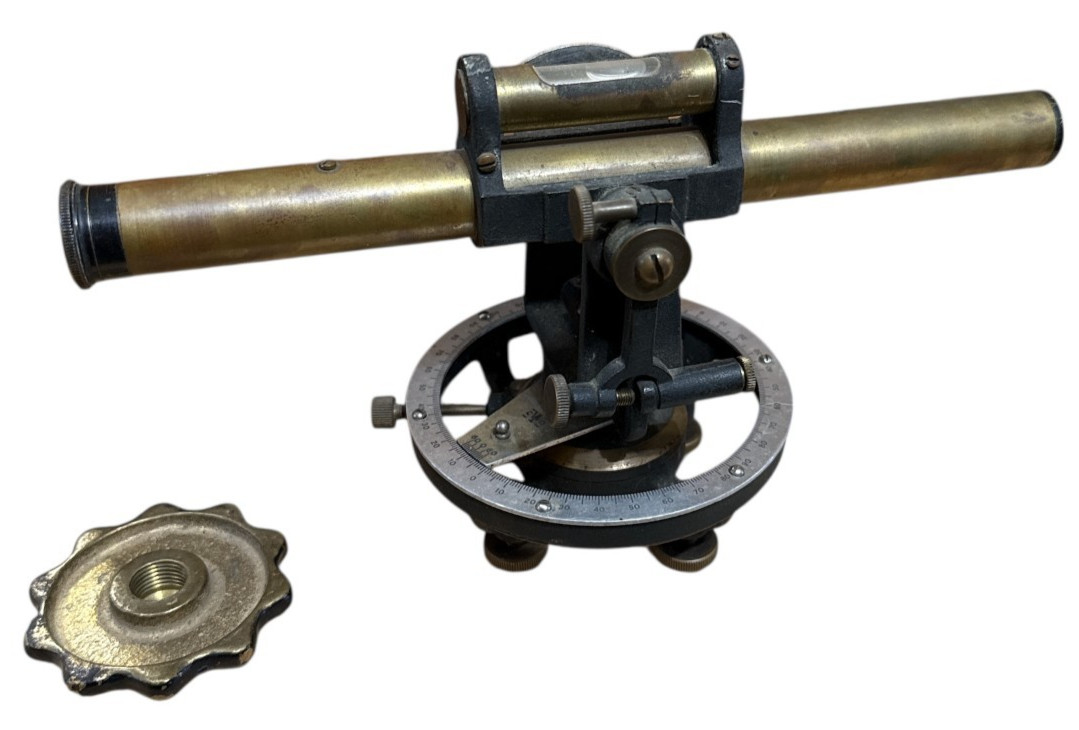 VINTAGE CWO BRASS SURVEY TRANSIT w/ WOODEN CASE