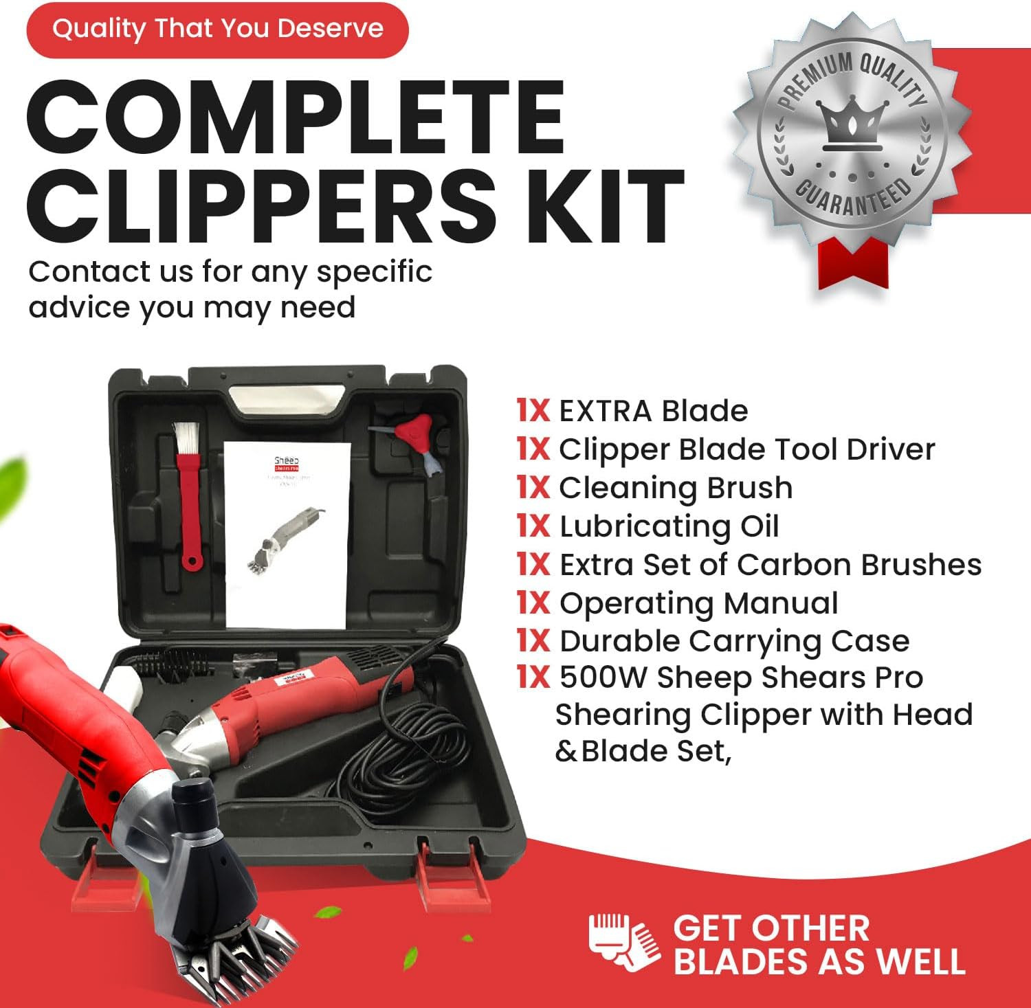 110V 500W Professional Heavy Duty Electric Shearing Clippers with 6 Speed, 2 Bla