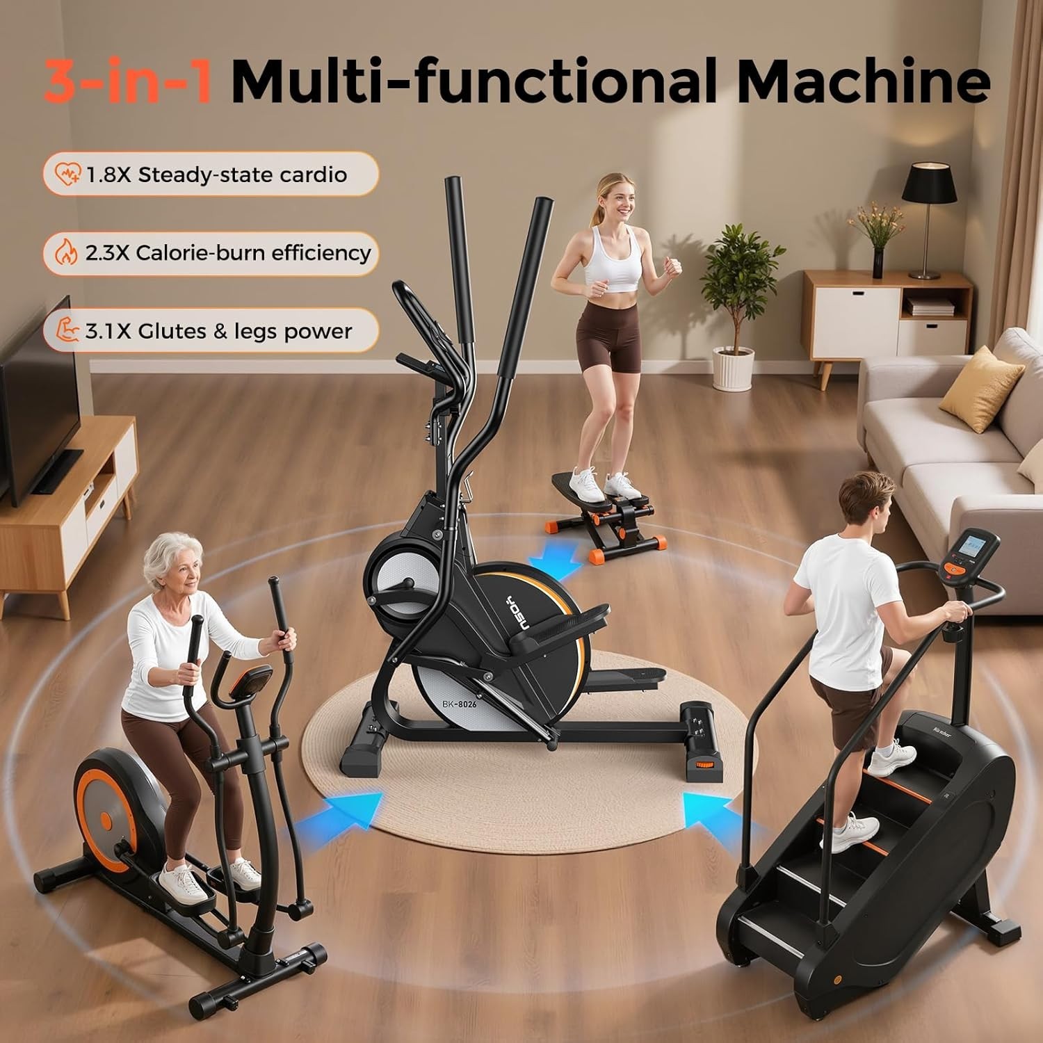 YOSUDA Elliptical Exercise Machine/3-in-1Elliptical+Cardio Climber+Stair Stepper
