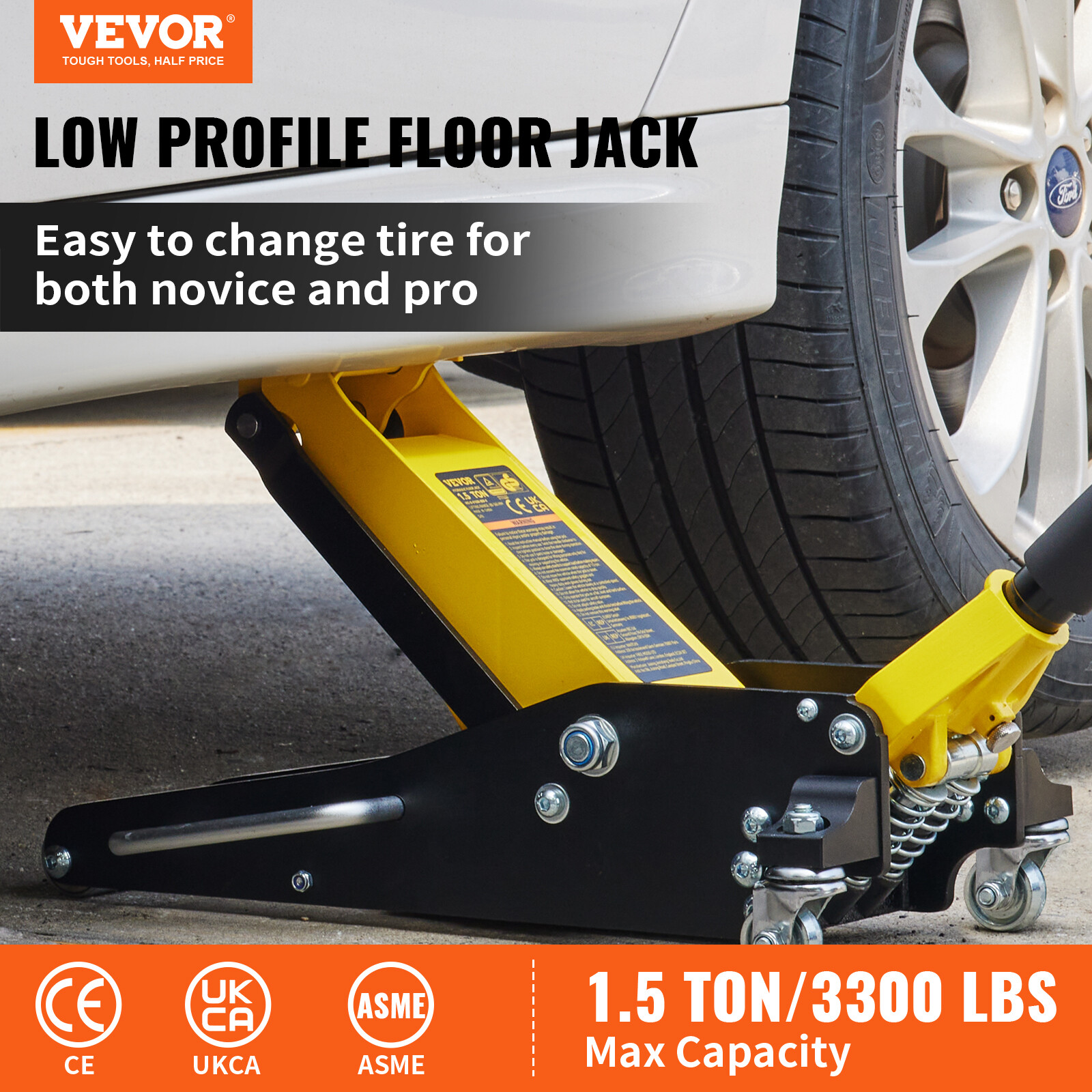 VEVOR 1.5 Ton Low Profile Floor Jack Aluminum Steel Racing Dual Pump Car Jack