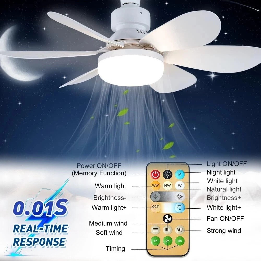 Socket Ceiling Fans with Lights and Remote- Socket Fan light with Dimmable Led