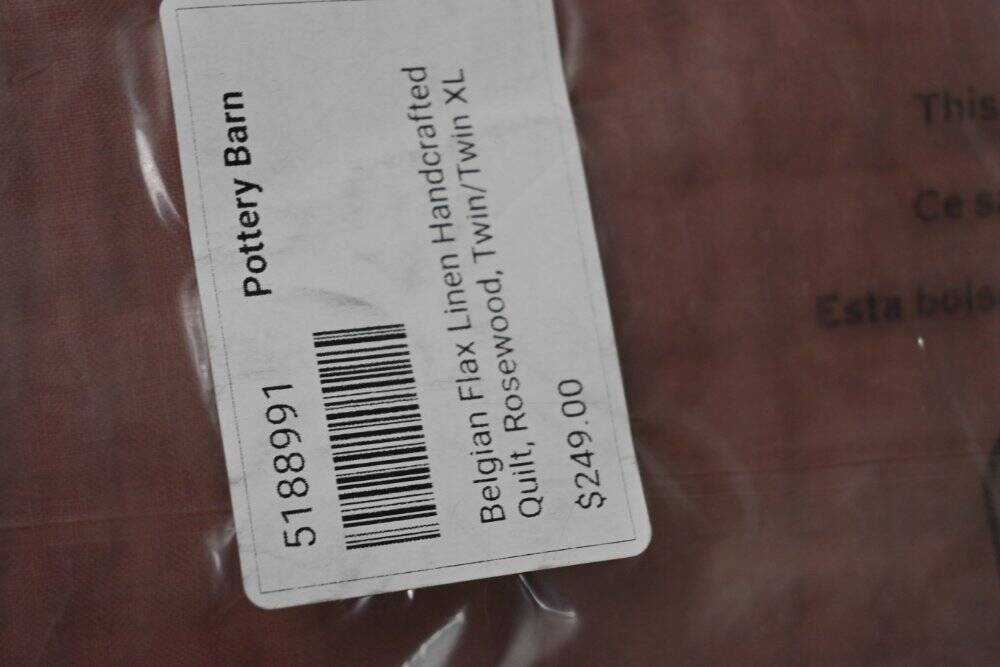 Pottery Barn Belgian Flax Linen Handcrafted Quilt, Twin & 2 Shams Rosewood NWT