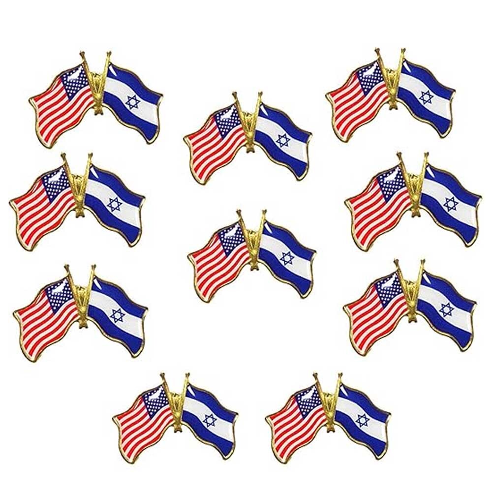 Pack of 10 SUPPORT ISRAEL and USA Crossed Friendship Flag Lapel Pin