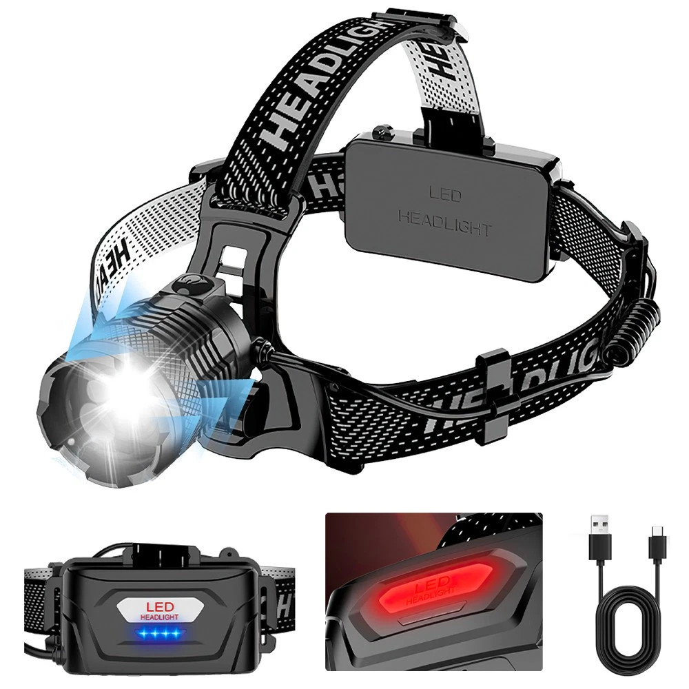 1200000LM LED Headlamp USB Rechargeable Super Bright Zoom Head Torch Headlight
