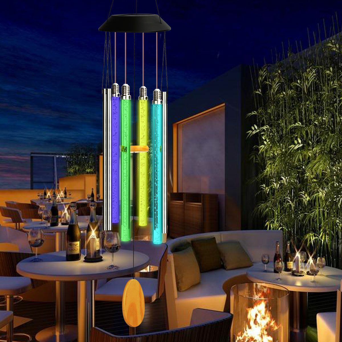 Solar Wind Chimes Color Changing LED Lights Large Deep Tone Resonant Bell Tubes