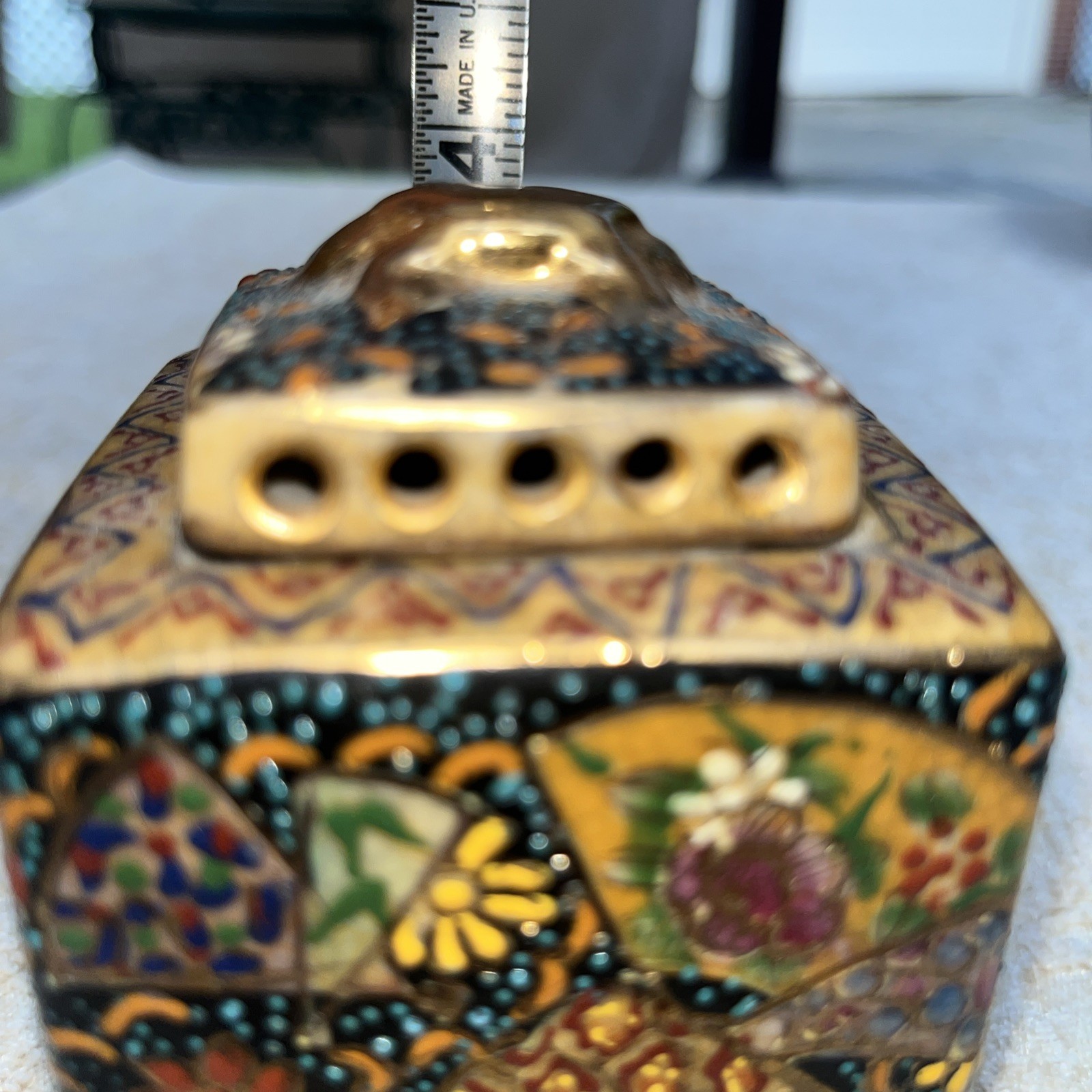 Satsuma Incense Burner Unused Modern Chinese Floral Motif Gift Idea