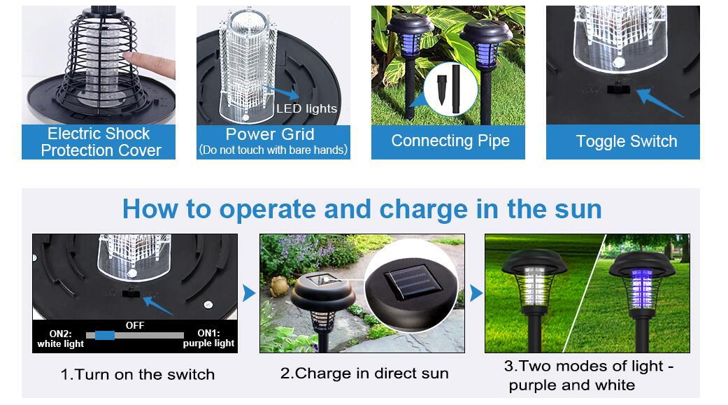 4x Solar Powered Zapper Lamp Light Outdoor Mosquito Fly Bug Insect Killer Trap