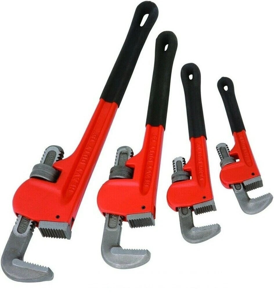 4 Pack Heavy Duty Pipe Wrench Set Adjustable 8" 10" 12" 14" with Storage Bag