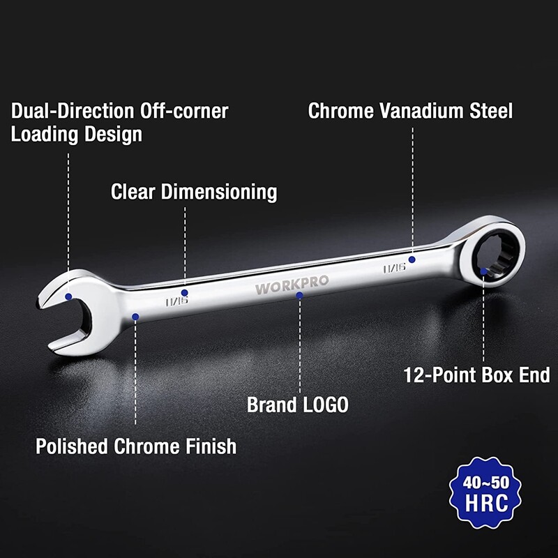 WORKPRO 22PCS Ratcheting Combination Wrench Set 12Point Combo Ratchet Wrench Set