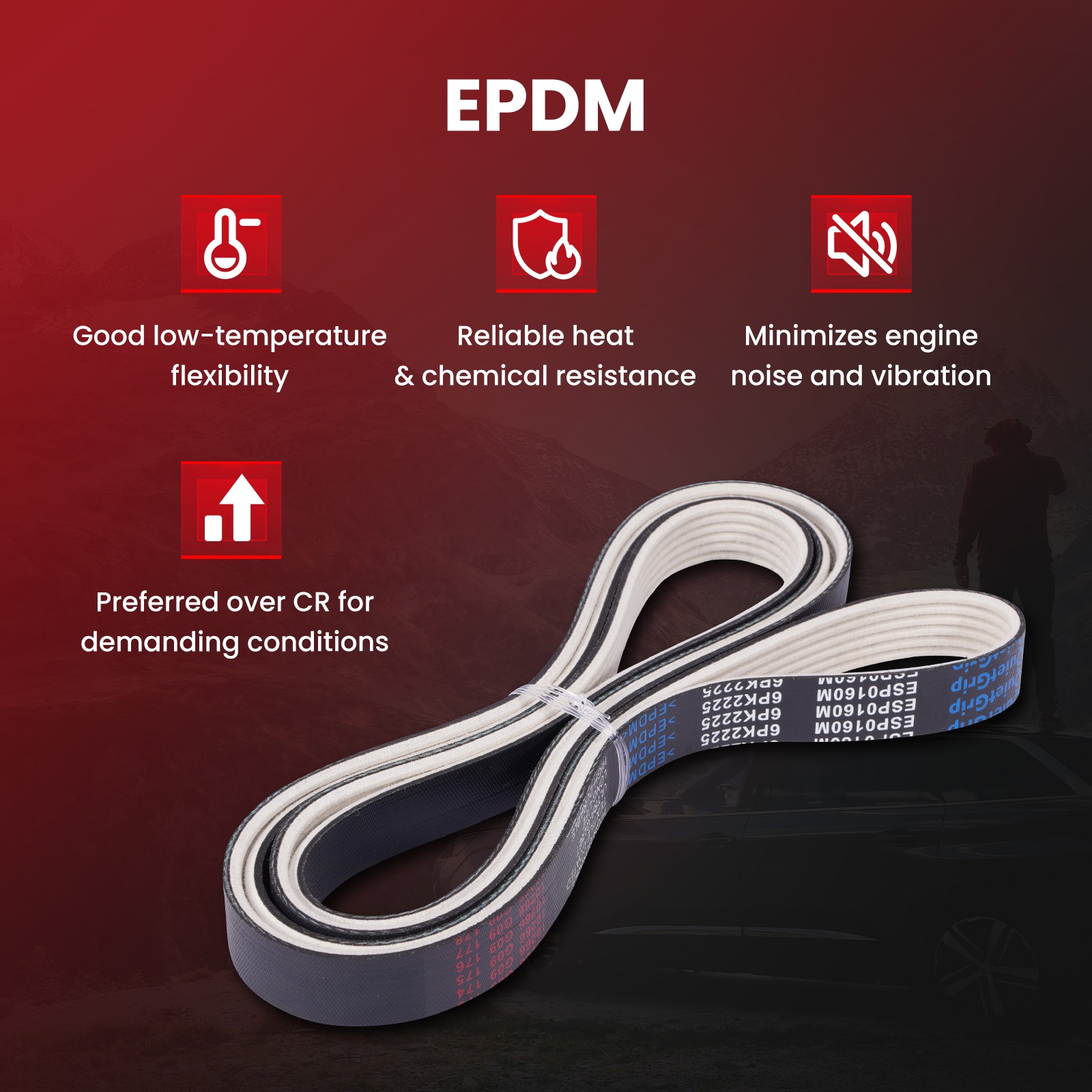 Fabric Faced Serpentine Belt 6PK2225 for Chevrolet Dodge Ford GMC Jeep Mazda