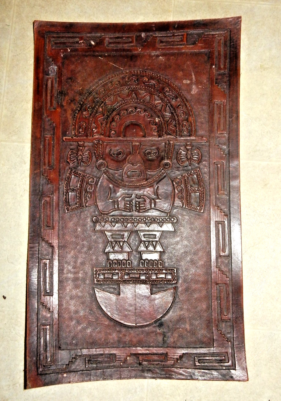 Vintage Peru Peruvian Tooled Leather Tumi Mayan Inca 11"X19"