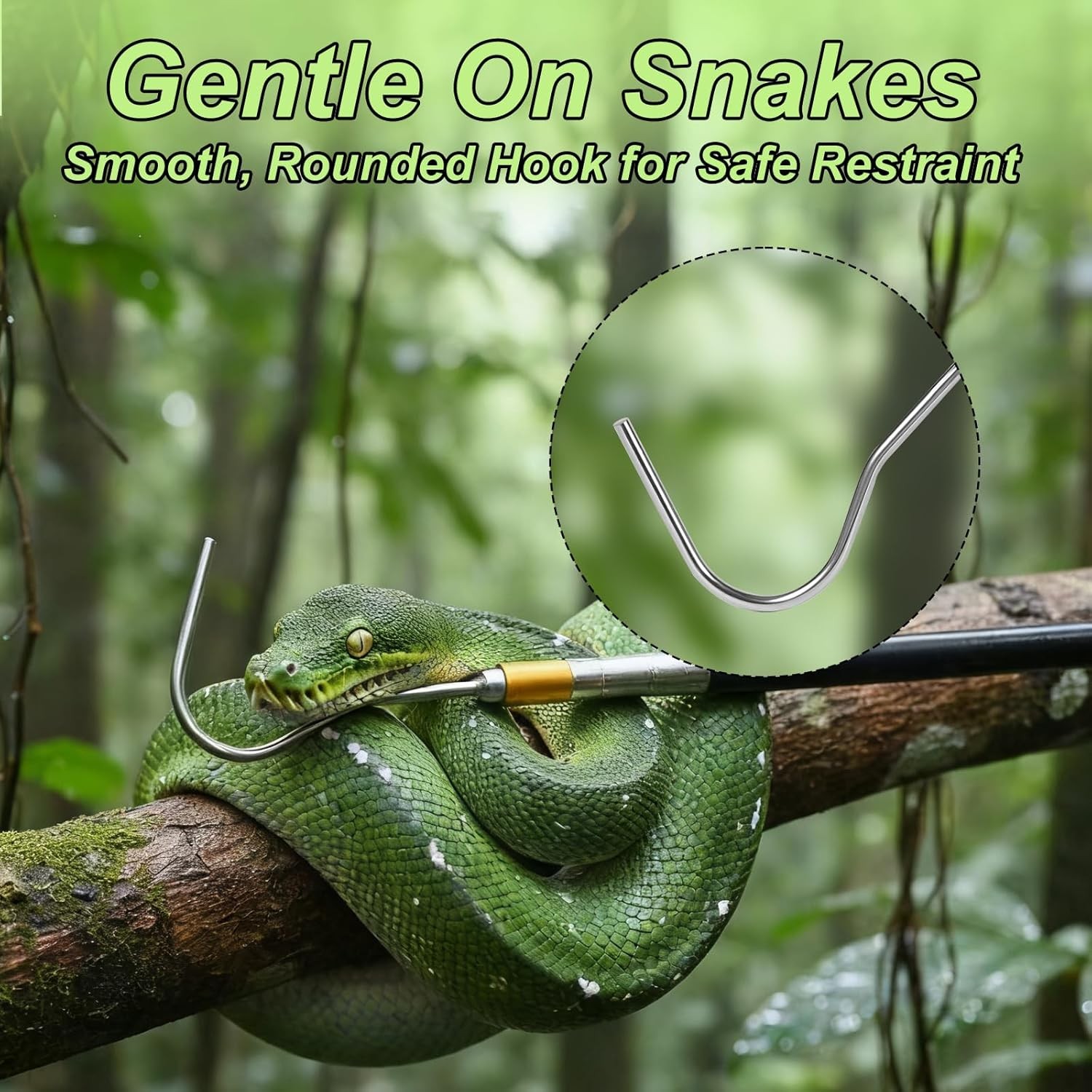 61 inch Snake Hook, Professional Reptile Catcher Handling Tool, Stainless Steel