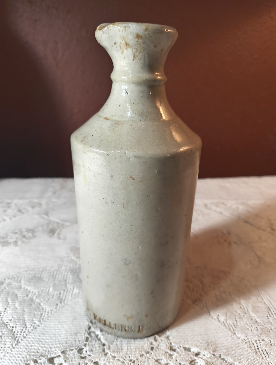 Antique Keller's Ink Stoneware Master Ink Bottle With Pour Spout