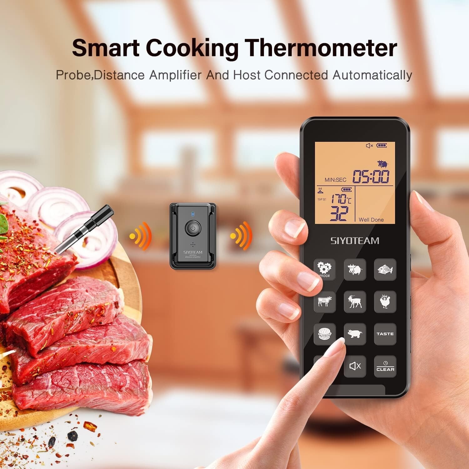 Wireless Meat Thermometer, Meat Thermometer Wireless for Grilling and Smoking, P