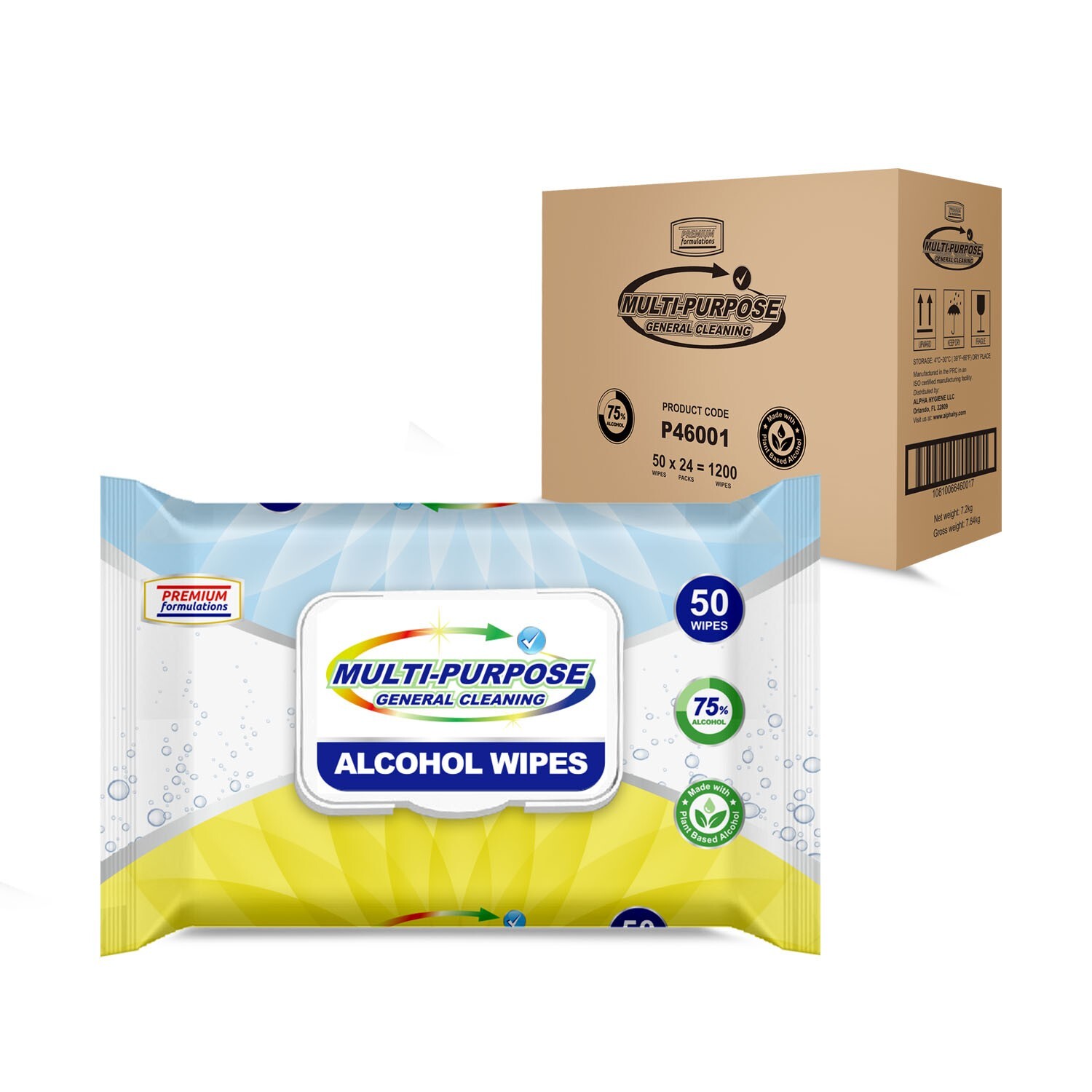 Cleaning Wipes 75% Alcohol Multipurpose Bulk (24 packs x 50 wipes/pk) 1200 Wipes