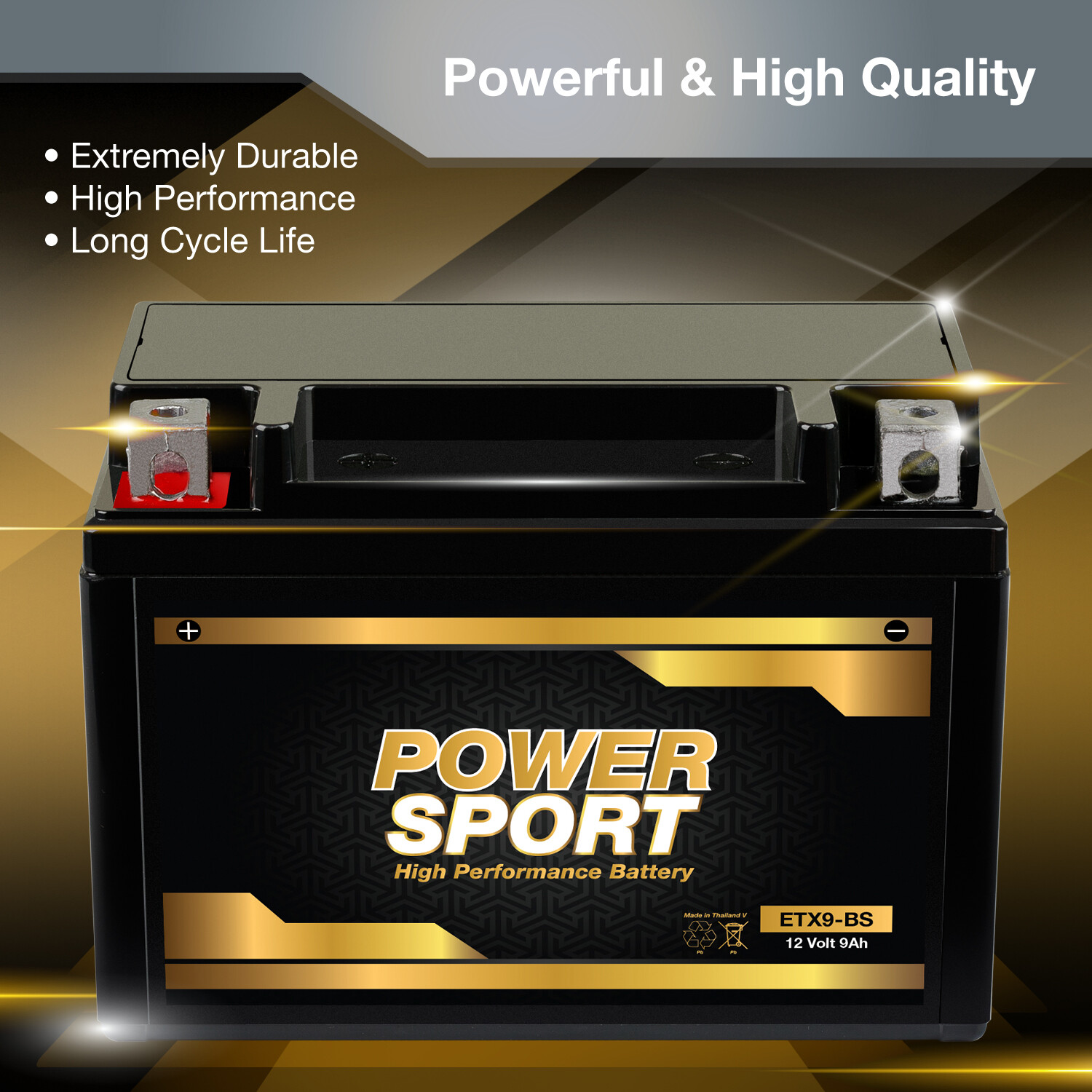 12V 9AH YTX9-BS Replacement for Motorcycles, ATV, Maintenance Free Battery