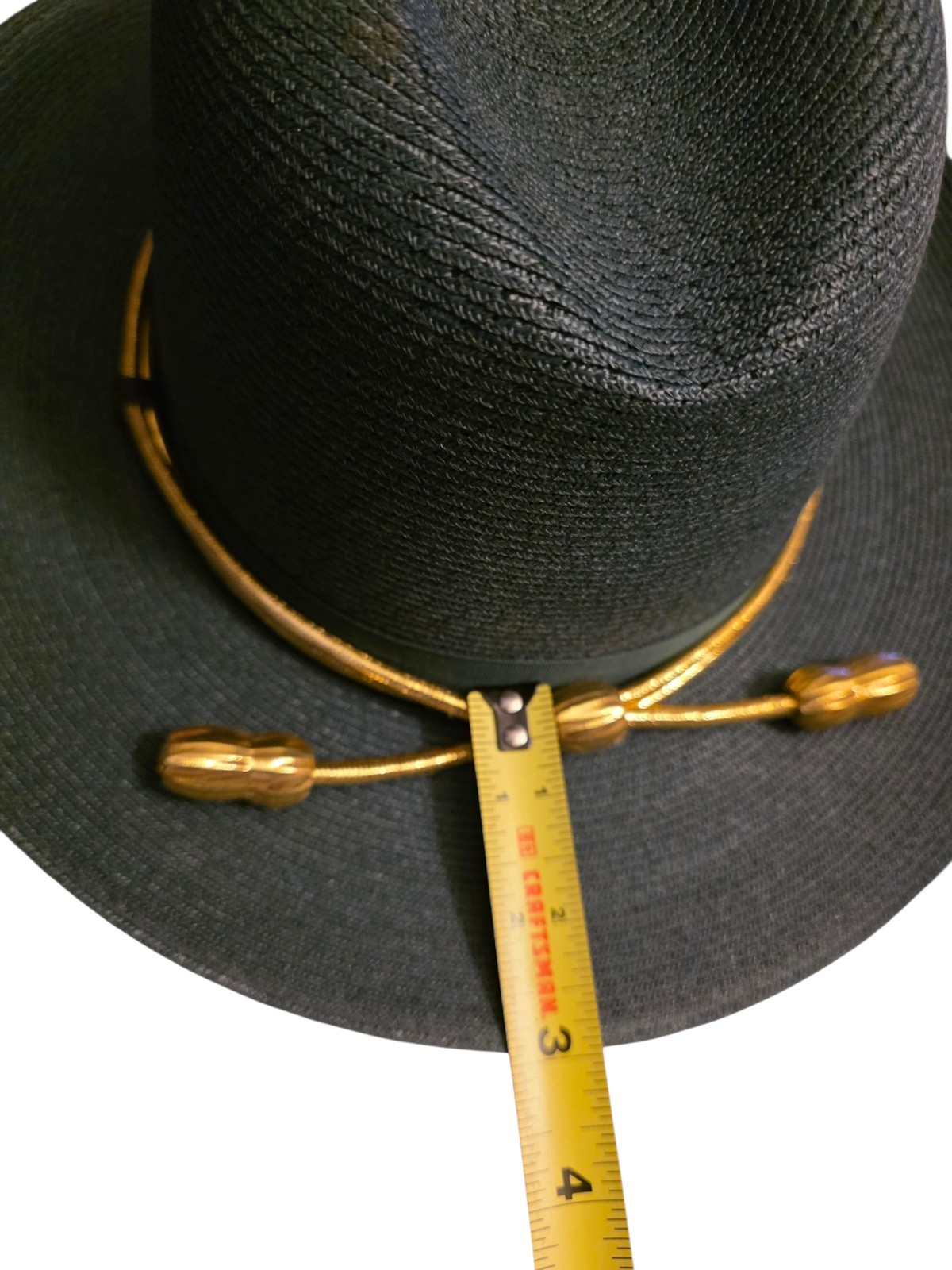 Vtg The Lawman Stratton Campaign Hat Green Milan Straw Leather Strap 7 1/4
