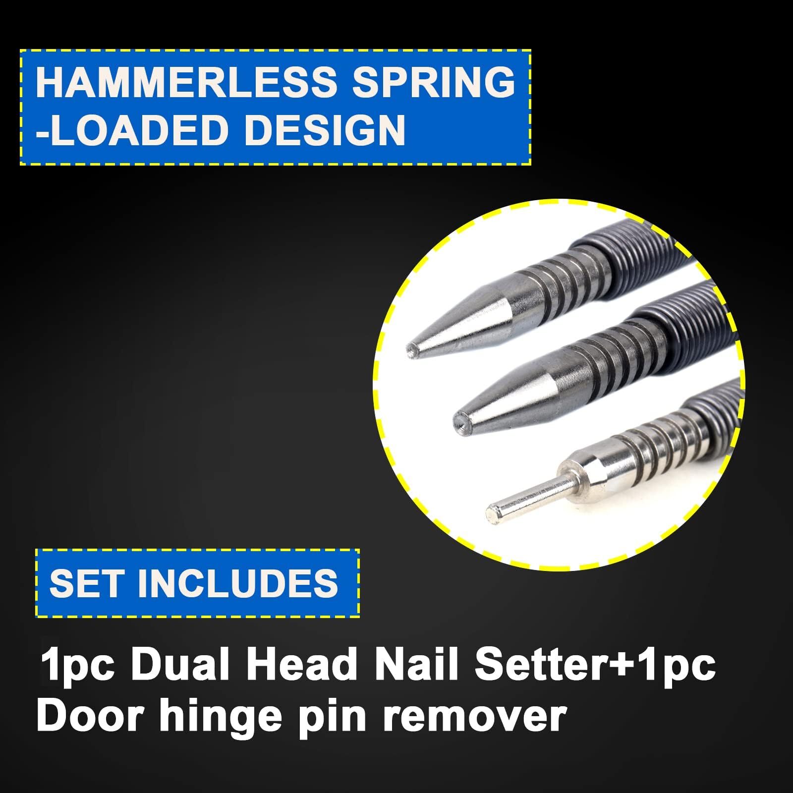 4Pcs Spring Loaded Nail Set Tool, Hammerless Center Punch for Trim Carpentry