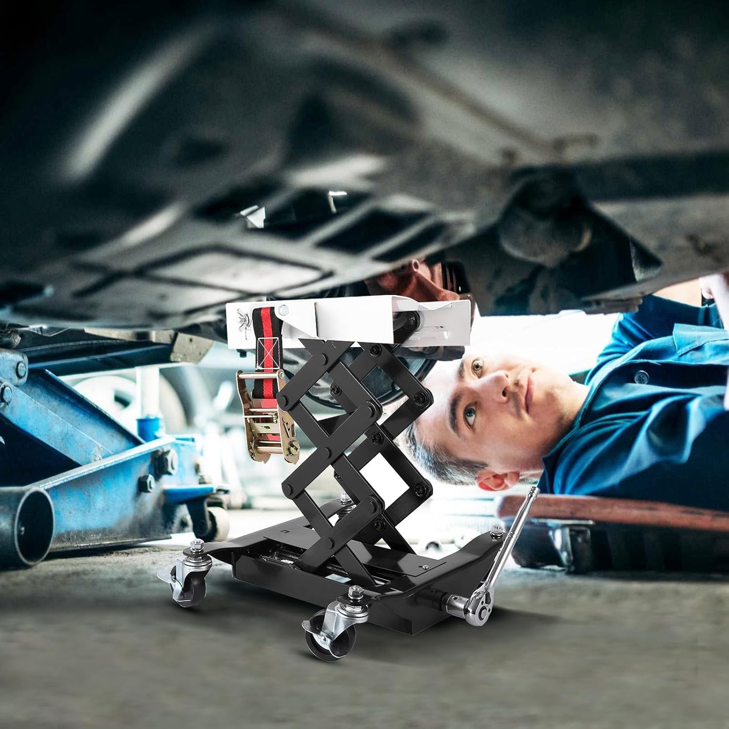 450 LBS Low Profile Transmission Jack with 7-23" Height Range & Safety Straps