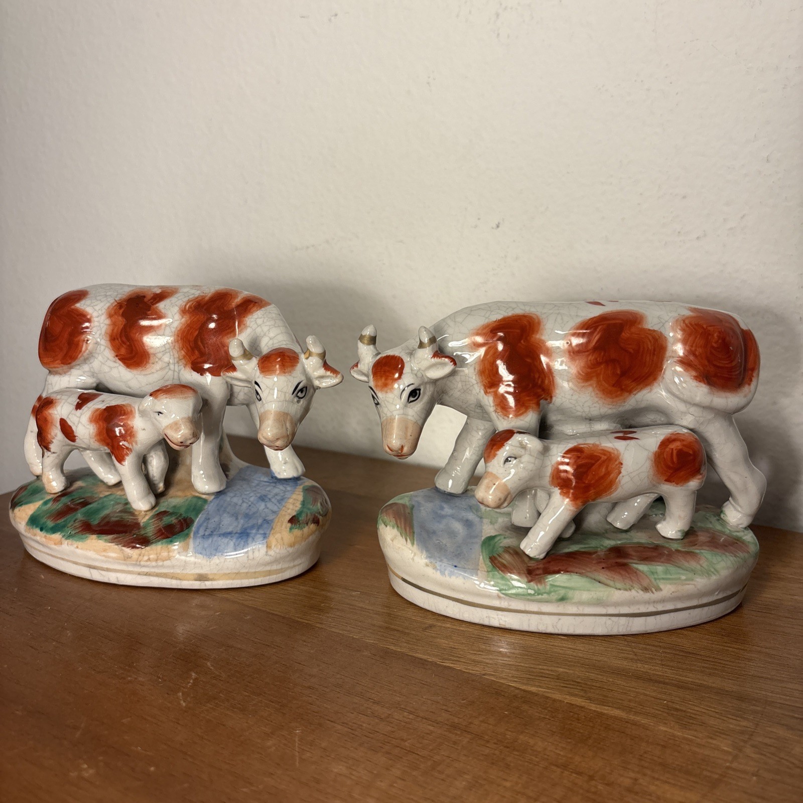 Set of 2 Staffordshire Cow and Calf Figurines