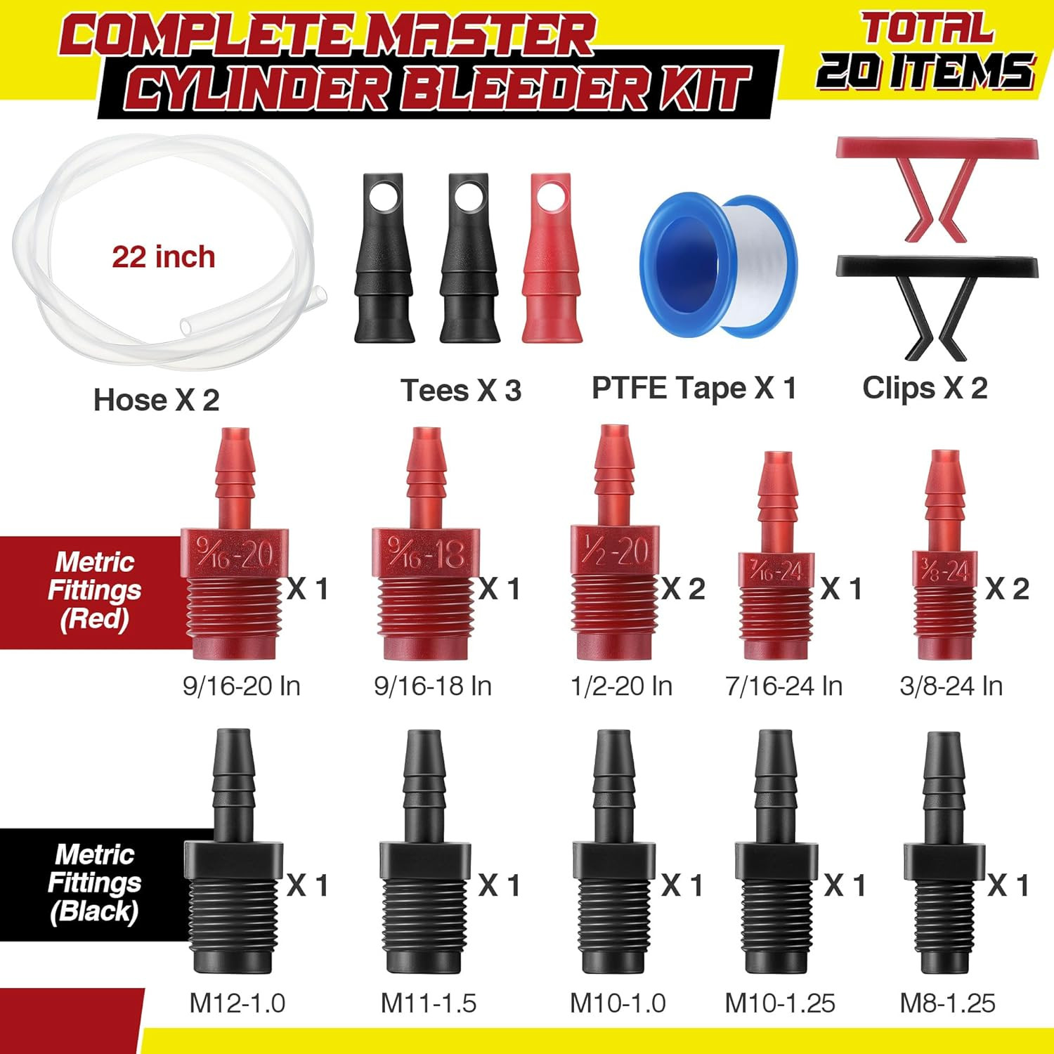 Master Cylinder Bleeder Kit Complete Brake Bleeder Kit with 22 in Clear Hose, Cl