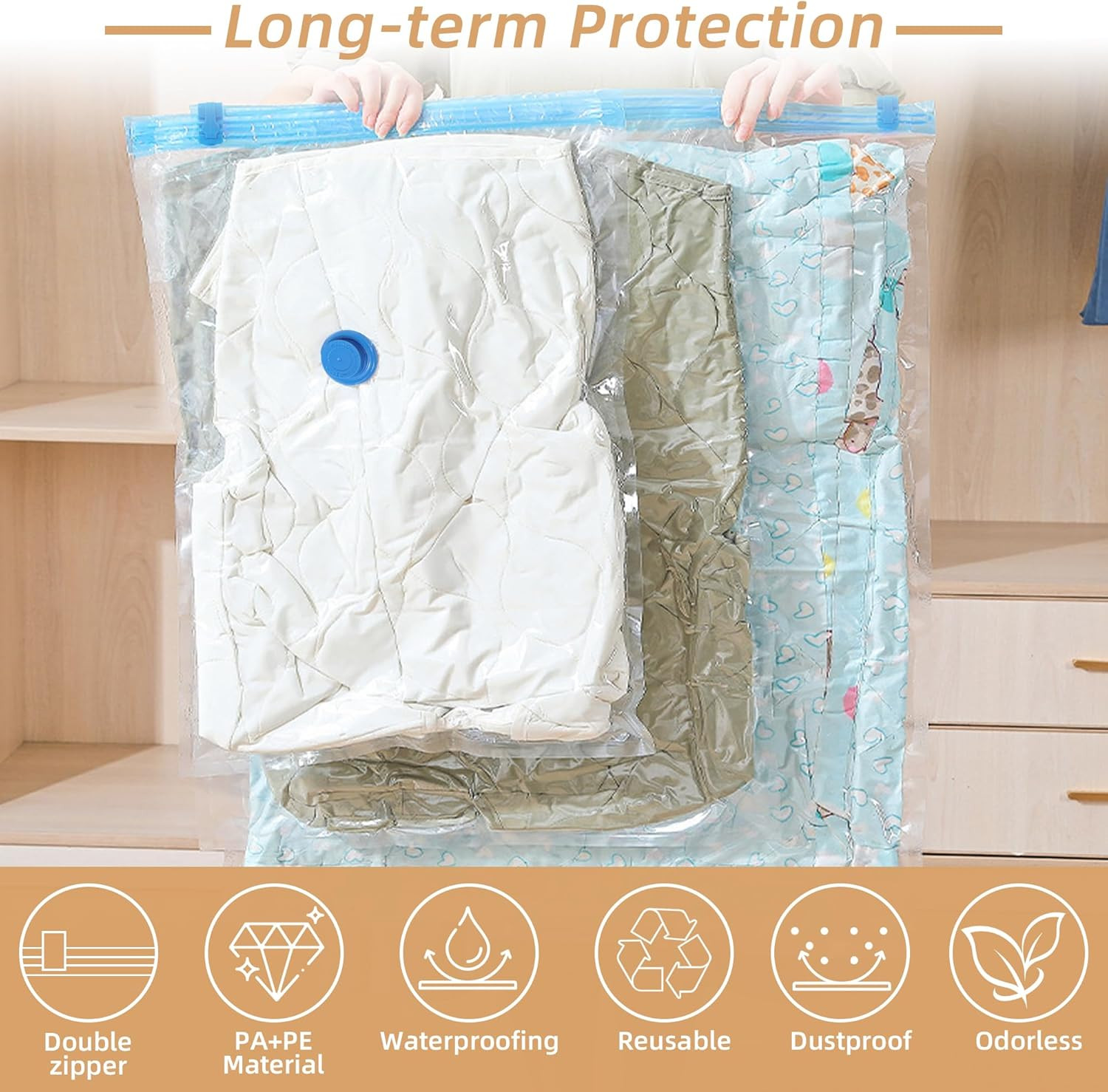 Travel Vacuum Bags with Rechargeable Pump6 Pack White