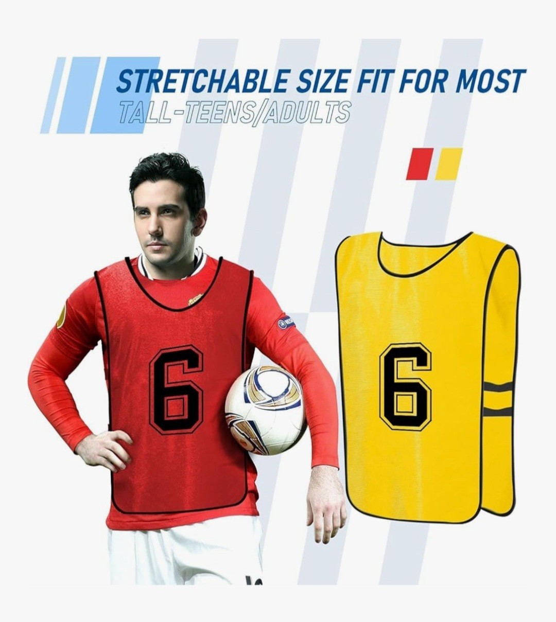 24 Pack Large Scrimmage Training Vest, Reversible, Numbered, Red/Blue Large