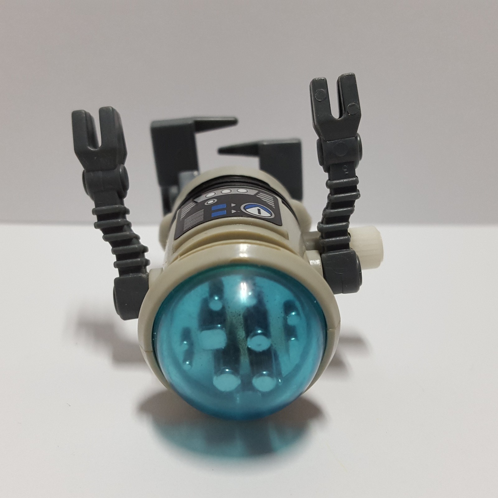 Vintage TOMY Pocket Bots GREY Wind Up Robot w/ Blue Clear Dome - DISPLAY ONLY