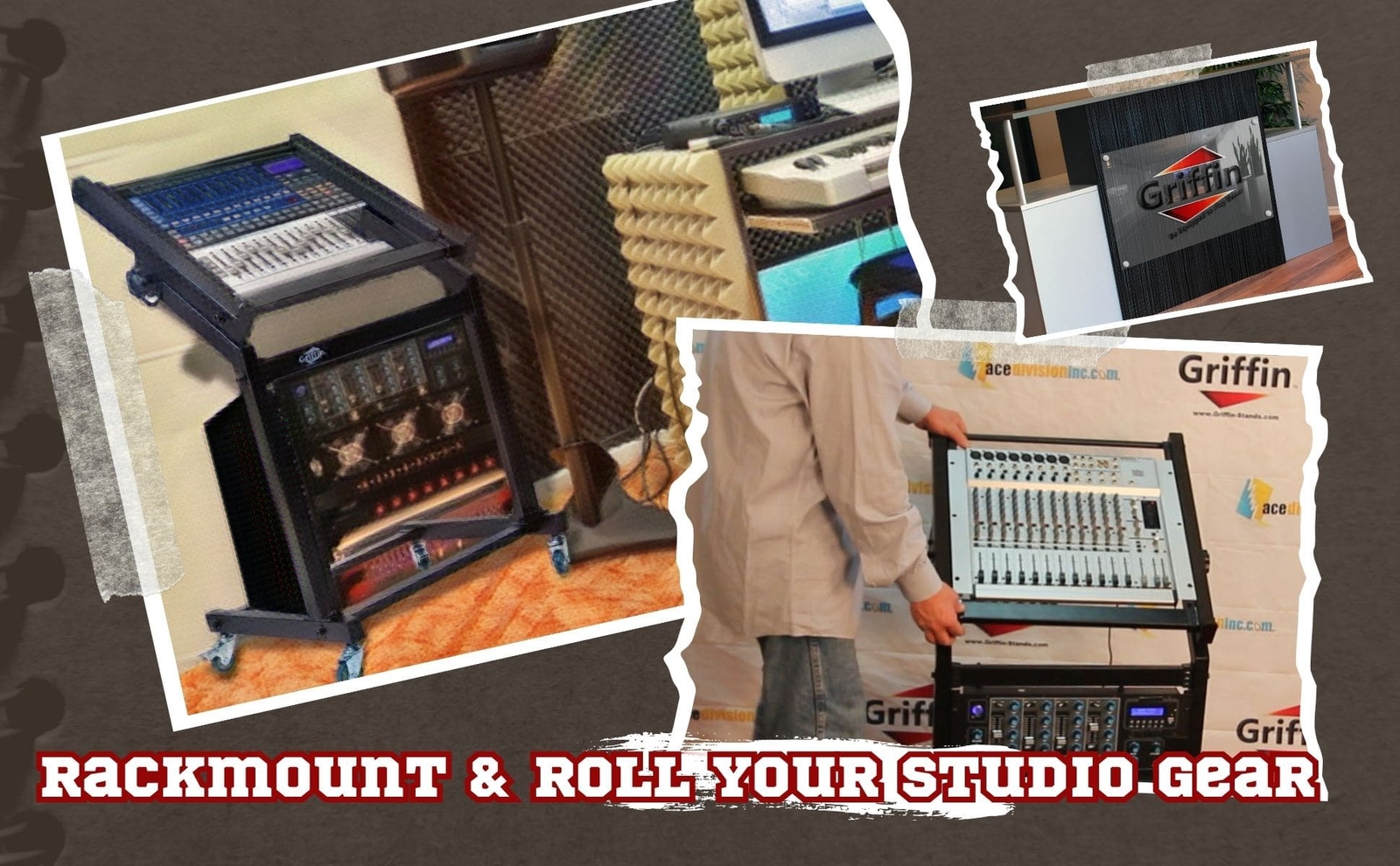 GRIFFIN Rack Mount Stand - Music Studio Recording Mixer Cart Rail Gear Holder