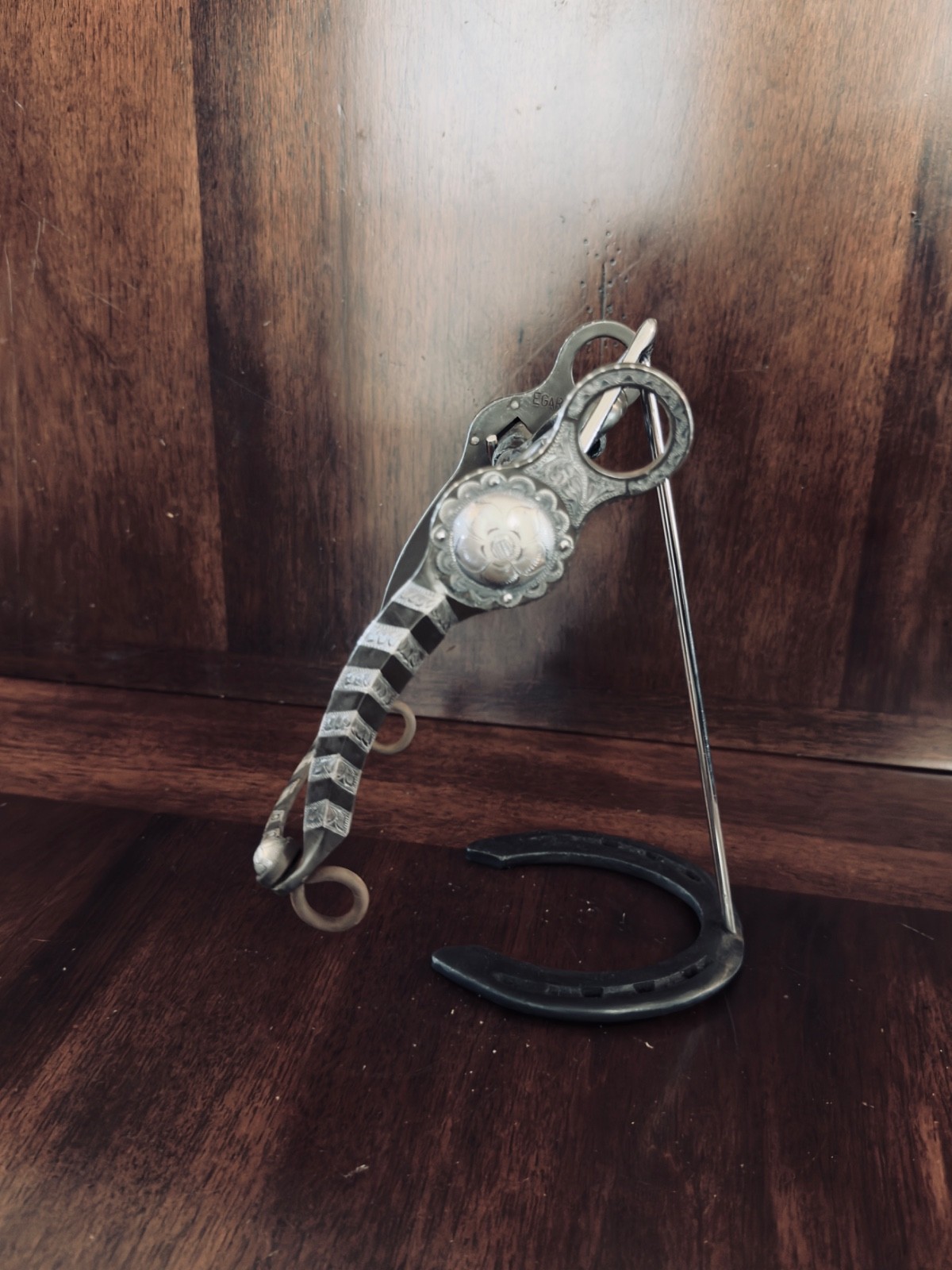 VINTAGE STERLING SILVER VENTURA STYLE CHEVRON INLAY SHOW BIT MAKER MARKED GARCIA