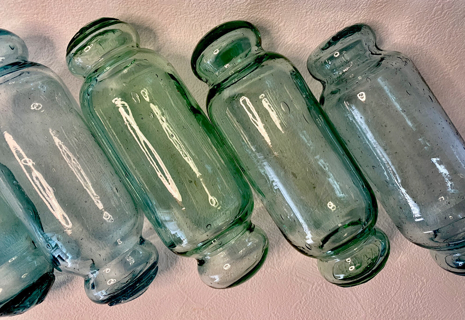 Set of 5 Japanese Glass Floats Antique Blue and Green Rolling Pin Fishing Decor