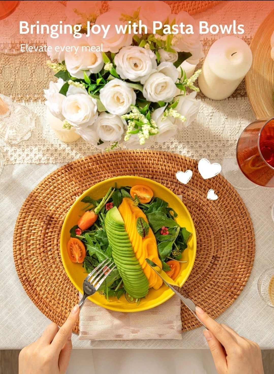 PASTA BOWLS Porcelain Salad Serving Bowl Multi Set of 6 22oz 7.6 Inch SWEESE