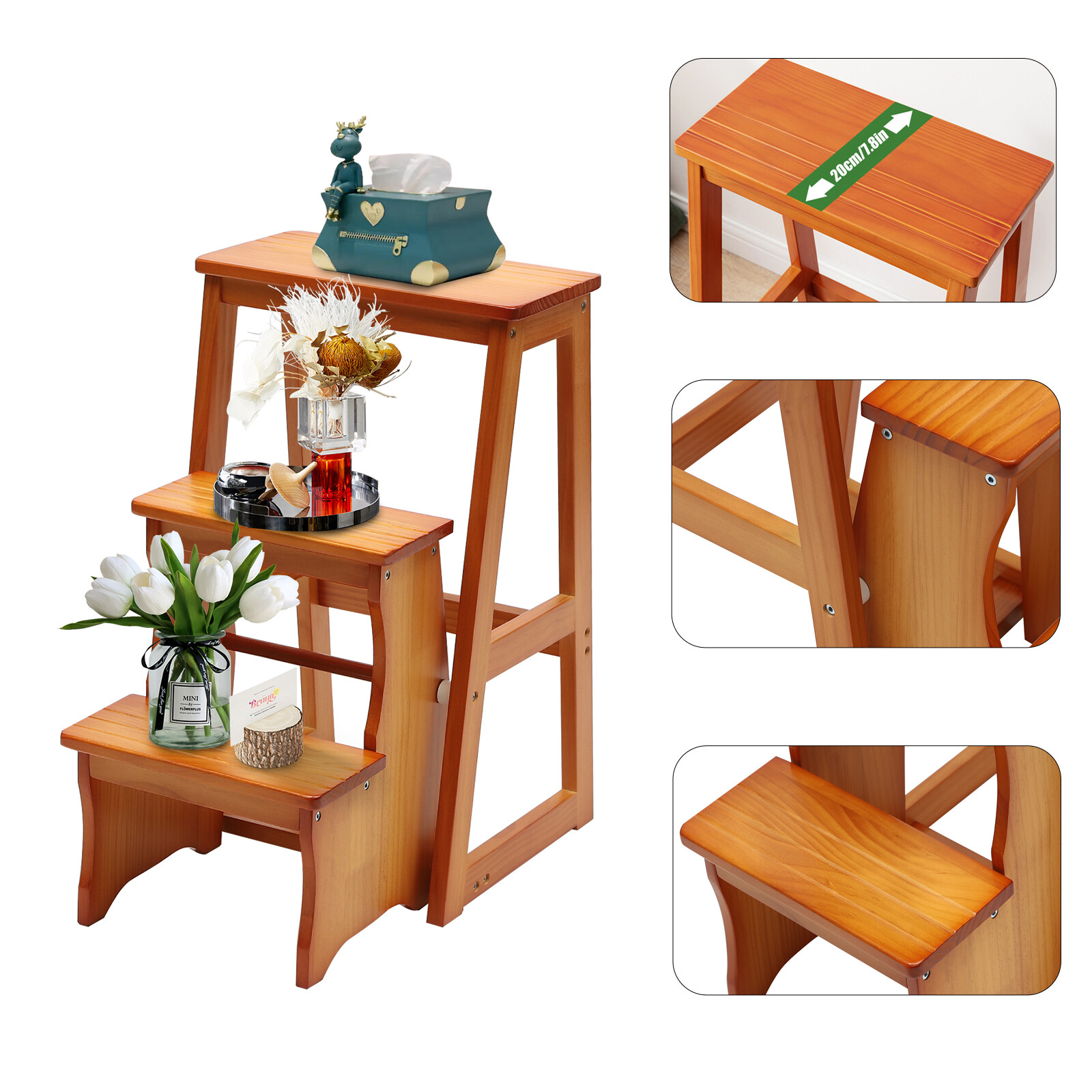 3-Step Folding Library Ladder Chair, Portable Multifunctional Step Stool