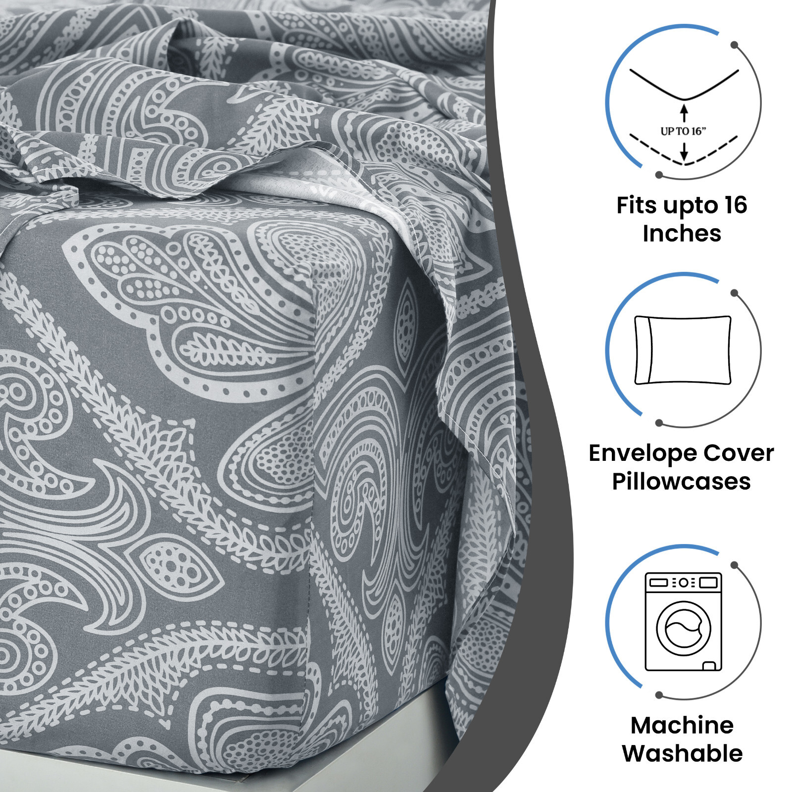 Luxury Deep Pocket 6 Piece Bed Sheet Set 1800 Series Hotel Comfort Paisley Sheet